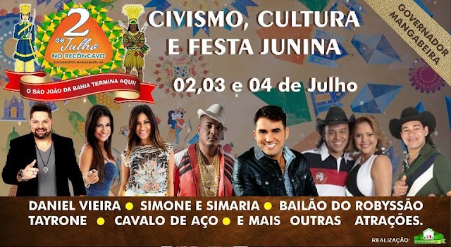 Programação da festa de 02 de julho 2015 em Governador Mangabeira