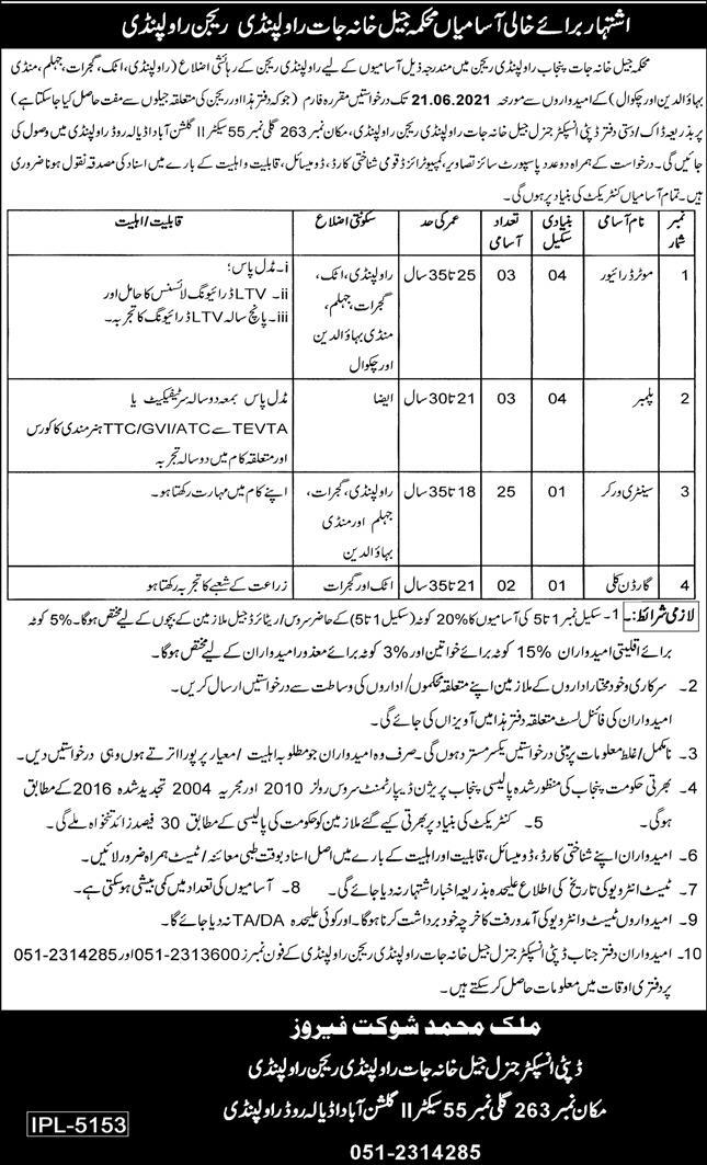 Jail Khana Jat Department Rawalpindi Jobs 2021 in Pakistan Jail Khana Jat Department Rawalpindi Jobs 2021 in Pakistan