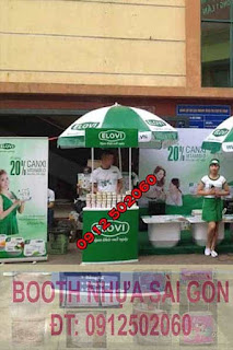 thiết kế đồ họa bàn booth nhựa quảng cáo