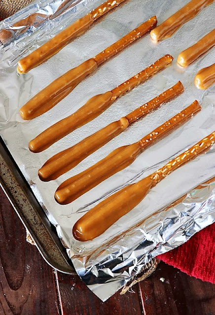 Pretzel Rods Dipped in Caramel Image