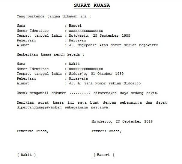 Contoh Surat Kuasa Pengambilan BPKB, Ijazah ataupun 