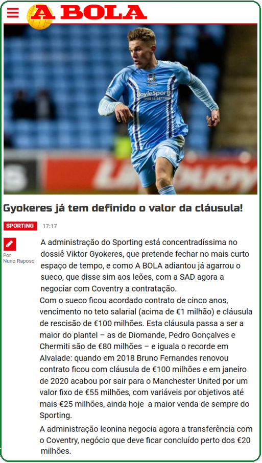 Amorim poupou Gyokeres no primeiro jogo à porta aberta do Sporting