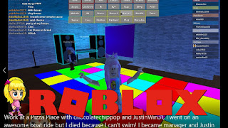 Roblox Work at a Pizza Place Gameplay - with chocolatechippop and JustinWin31, I went on an awesome boat ride but I died because I can't swim! I became manager and Justin Painted Pink Sheep on my house!