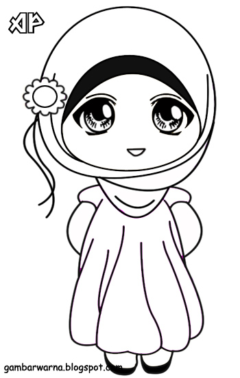 Contoh Gambar  Mewarnai  Kartun  Hijab KataUcap