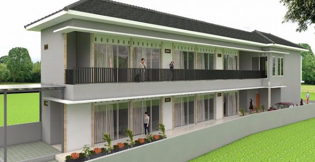 Desain Rumah Kos Kosan Sederhana Warna Putih 2 Lantai Namun Mewah Dengan Lahan Parkir