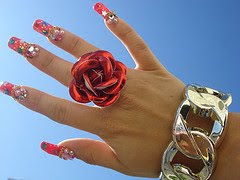 hot nails, hot pink nail polish, star nails