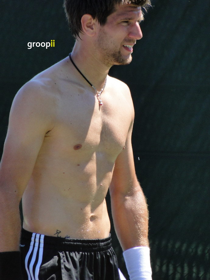 Jurgen Melzer was shirtless on the practice court at Sony Ericsson Open in