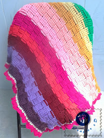crochet raibow color throw, basket weave stitch crochet afghan