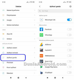 menu aplikasi ganda di Xiaomi Redmi Note