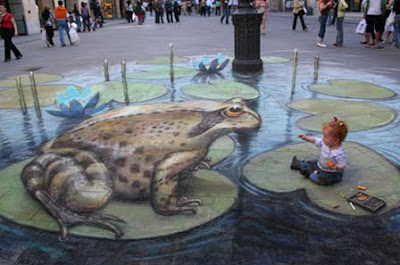 Grafitti Chalk 3D Frog In Lake Edition
