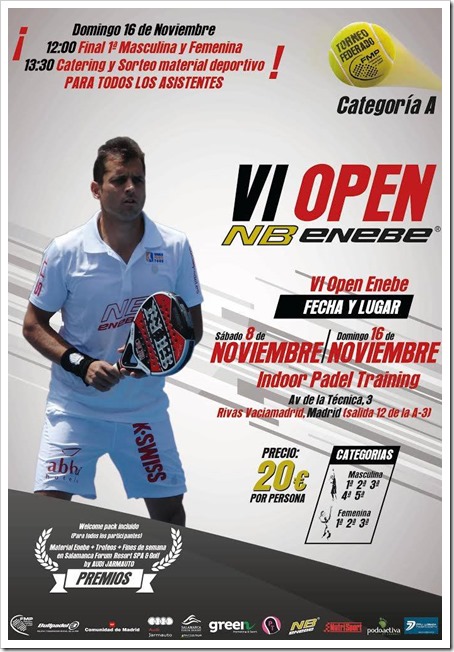 Torneo Federado VI Open Enebe del S8 al D16 noviembre en Indoor Padel Training.