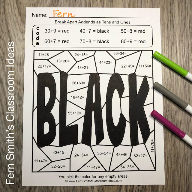 2nd Grade Go Math 4.3 Break Apart Addends as Tens and Ones Color By Numbers #FernSmithsClassroomIdeas