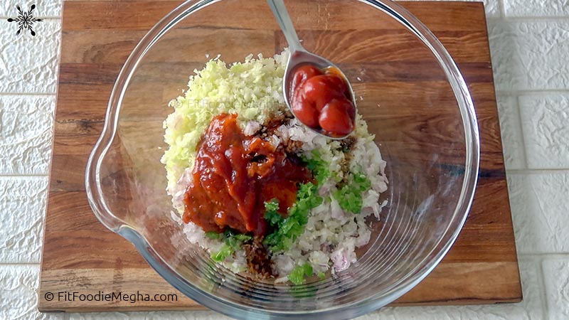 Adding sauces to the Cabbage Manchurian Balls