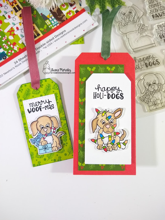 Happy Holi-dogs by Diane features Christmas Time, Christmas Puppies, and Slimline Frames & Windows by Newton's Nook Designs; #inkypaws, #newtonsnook, #dogcards, #puppycards, #christmascards #holidaycards