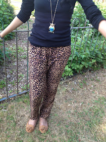 Leopard Print pants and owl necklace