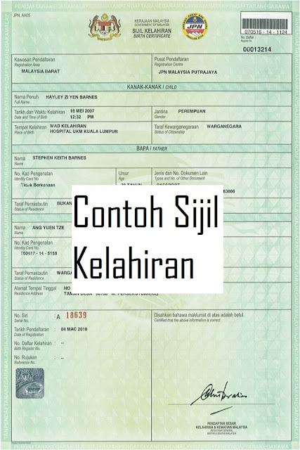 Contoh Nombor Sijil Kelahiran Ssawilmor