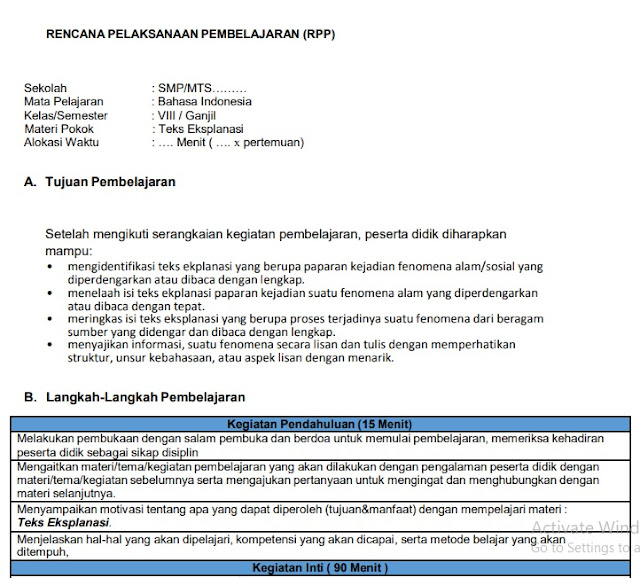 Download Contoh RPP Satu Lembar Teks Eksplanasi Bahasa Indonesia revisi.