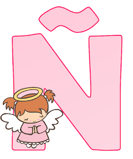 Abecedario Rosa con Angelita, con Números. Pink Alphabet with Angel Girl, with Numbers.