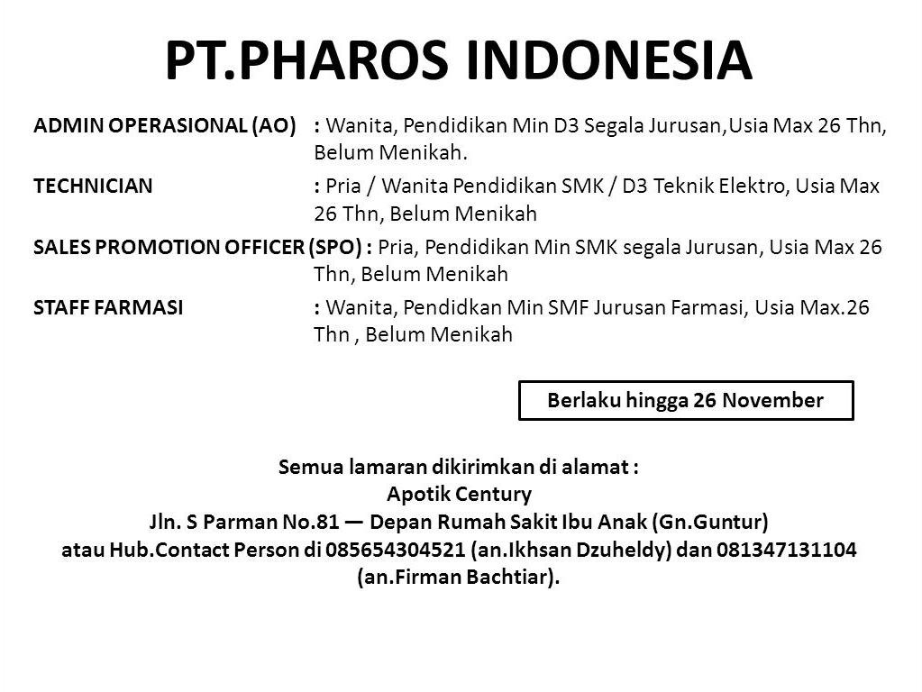 Lowongan Kerja Kota Balikpapan: Lowongan PT.PHAROS INDONESIA