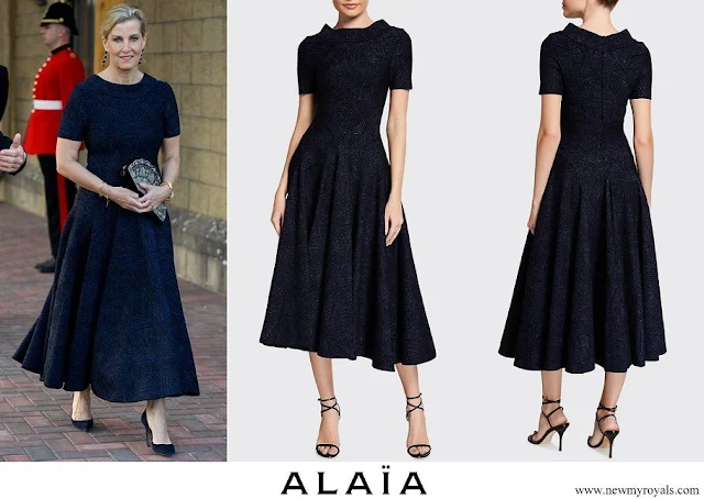 The Duchess of Edinburgh wore ALAIA Metallic Fit and Flare Midi Dress