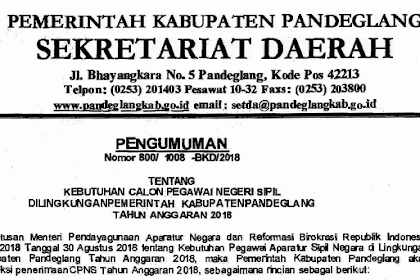 Pengumuman Formasi, Persyaratan Dan Tata Cara Registrasi Cpns Kabupaten
Pandeglang Tahun 2018