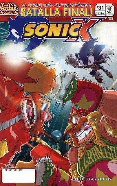 Actualización 02/04/2018: Se agrega el numero 31 de Sonic X por Pablo_Av para The Tails Archive y La casita de Amy Rose. ¿Quién es esa masa de maldad enmascarada que se abre camino a través del ring? ¿Puede ser? ¡Lo es! ¡El loco Dr. Eggman, una vez más, finge ser la sensación de la lucha libre enmascarada, El Gran Gordo! Pero si ese es realmente él, ¿cómo puede el Dr. Eggman estar robando Station Square al mismo tiempo? ¡Depende de Sonic descifrar este quien este misterioso doppelganger!