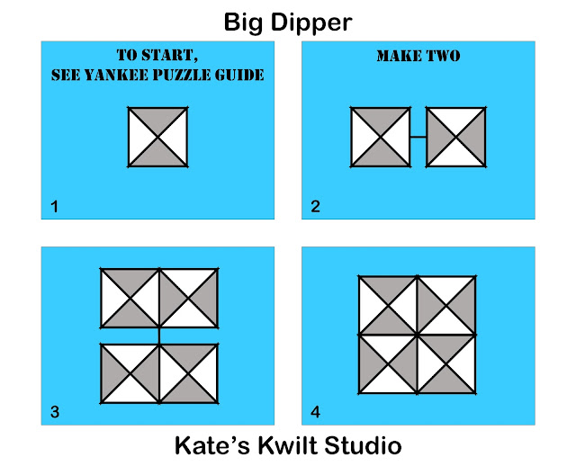 Triangles with connecting lines to show how to assemble the "Big Dipper" quilt block.