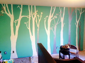 Birch tree mural, owl mural, portland oregon muralist, nursery tree mural, owl in tree mural