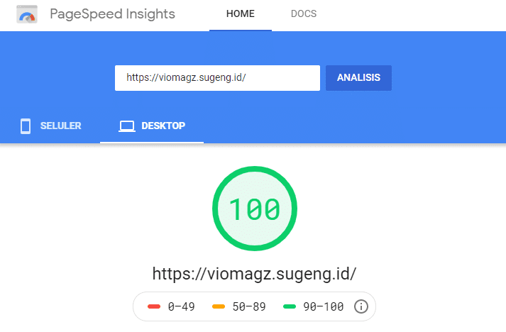 Hasil tes Google PageSpeed Desktop