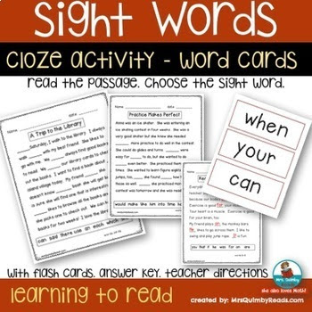 reading for fluency, sight word practice