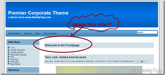 Smartly Remove Welcome to the Frontpage Title Text in Your Joomla 1.5 Website by Easy Tricks