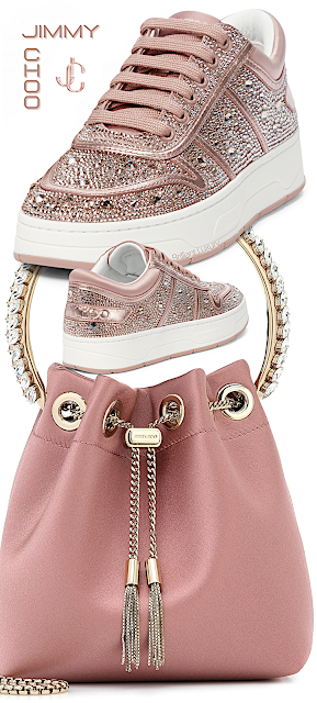 ♦Jimmy Choo dusty pink Hawaii F embellished sneakers and blush pink Bon Bon bag #jimmychoo #shoes #pink #brilliantluxury