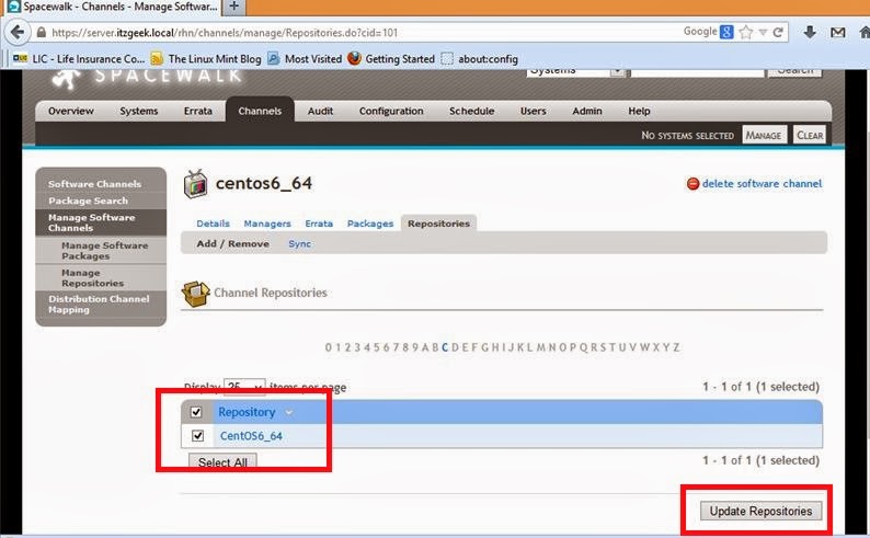 how remove centos repository to / on SpaceWalk SpaceWalk in Upoading Content Configuring