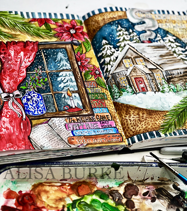 cozy winter spread in my art journal