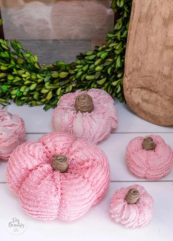 pink shabby chic chenille pumpkins