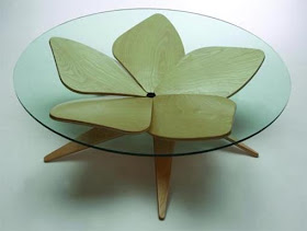 Lotus Table, coffee table, wood and glass, 5 piece, one pattern