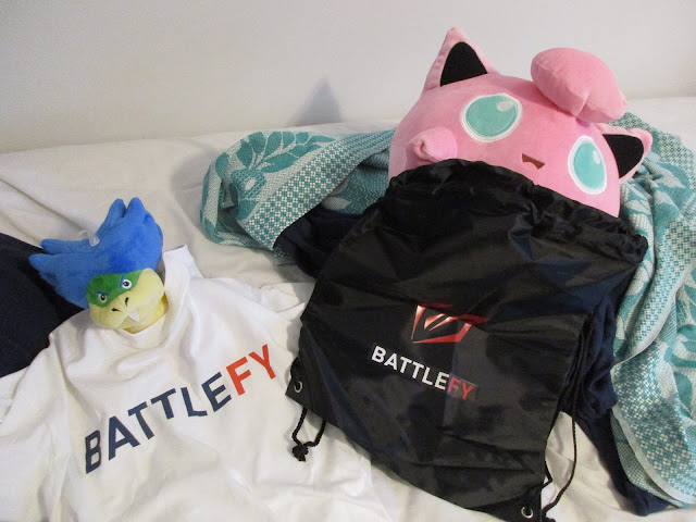 Battlefy merchandise white shirt black bag Ludwig Von Koopa plushie Jigglypuff