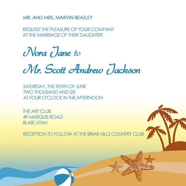 Beach Printable Wedding Invitation Free to print from Printable Invitation