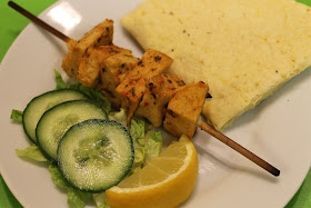 Vegetarian kebabs on a plate with salad