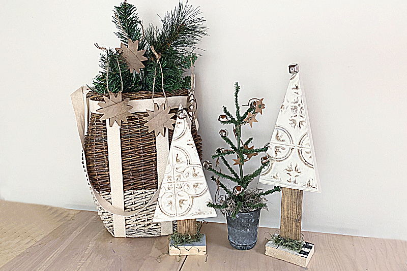 tin ceiling trees, basket and tree