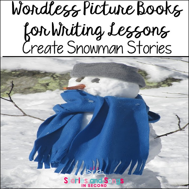 Use wordless picture books to help students compose their own stories about snowmen to make winter writing magic!