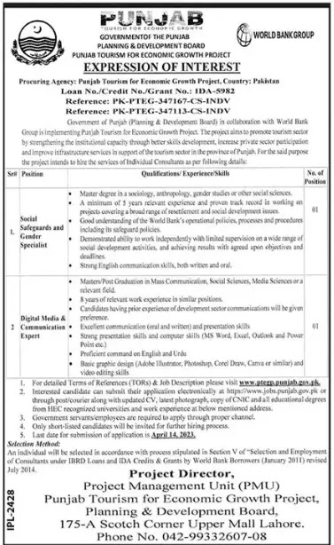 Govt Jobs Planning and development board jobs in Lahore 2023