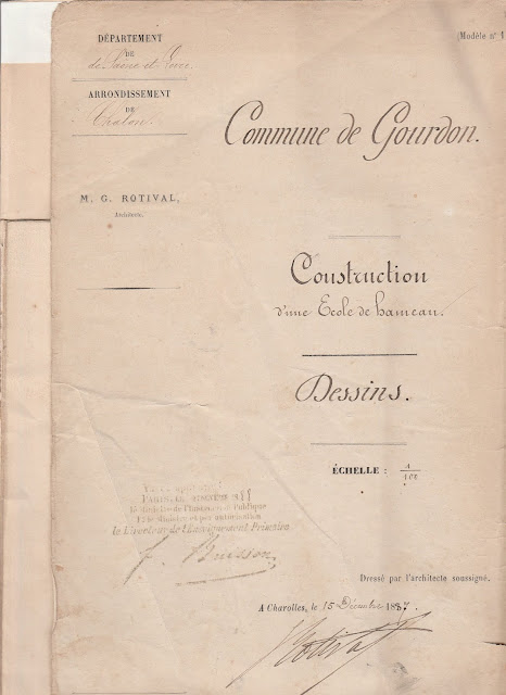 Projet de construction de l’école de la Beluze par l’architecte Rotival de Charolles, 1887, paraphé le 27 novembre 1888 par le Directeur de l’Enseignement Primaire de l’époque : Ferdinand Buisson (collection musée)