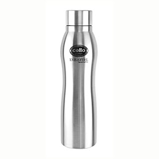 Cello Curvy Stainless Steel Bottle, Single Walled, 1000 ml, Silver