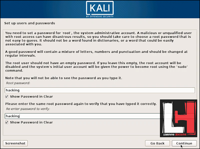 Kali Linux password