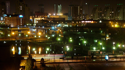 Night time view over Salford Quays