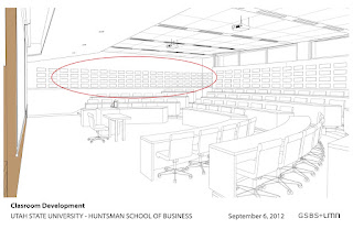 Layout of wall sound baffles in new Huntsman School classrooms. 