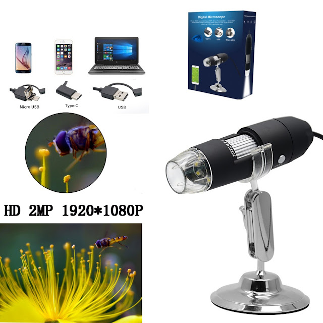 HD 2.0MP 1000X 3 IN 1 USB Android Type-c Microscope Stereo Electronic Digital Microscope 1920*1080P Resolution Support Android Windows Vista System