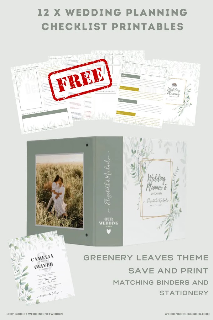 FREE Greenery Leaves Themed Wedding Planning Checklists - 12 to Download and Print - Matching Binder