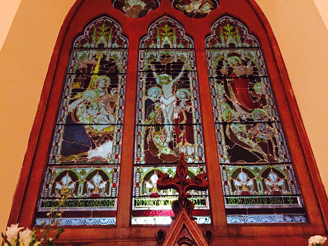 Stained glass window at night, Carleton Place, Ontario 